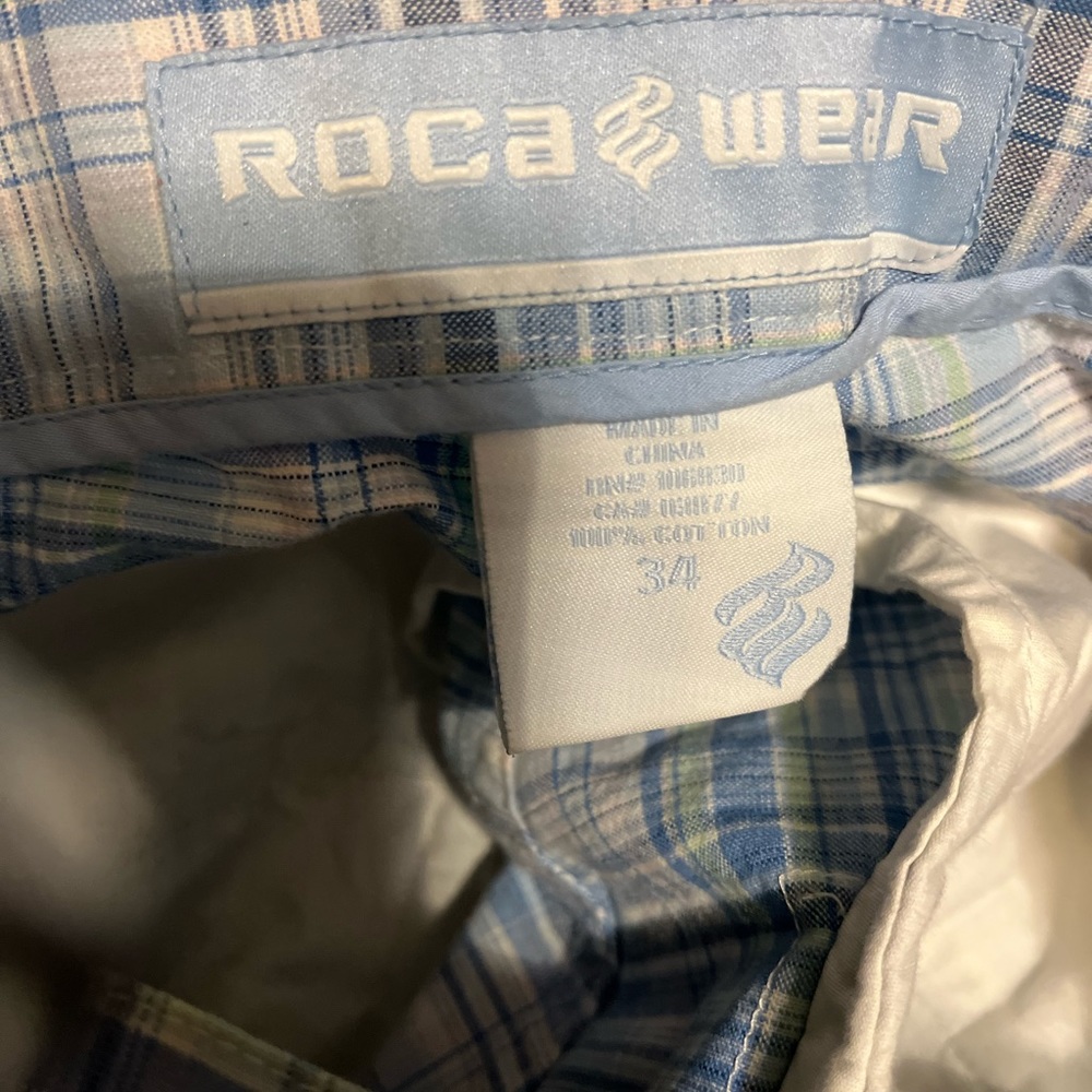Vintage Rocawear Mens Plaid Striped Shorts Size 34 Blue - Picture 6 of 8